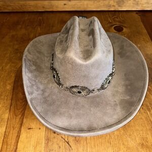Illuma Tan Faux Suede Western Cowboy Hat with Concho Band - Western Boho Style